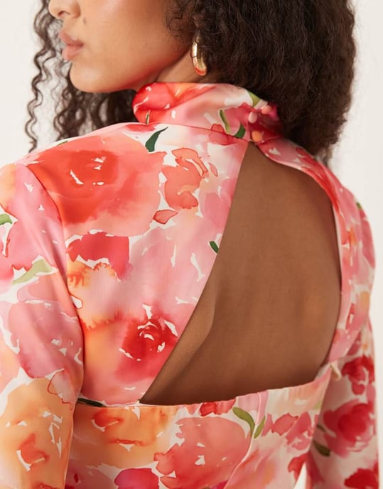 YAS high neck cut out satin mini dress in floral print - Image 4