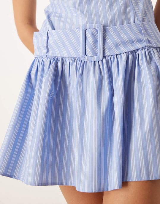 ASOS DESIGN drop waist mini dress with belt detail in blue stripe - Image 3