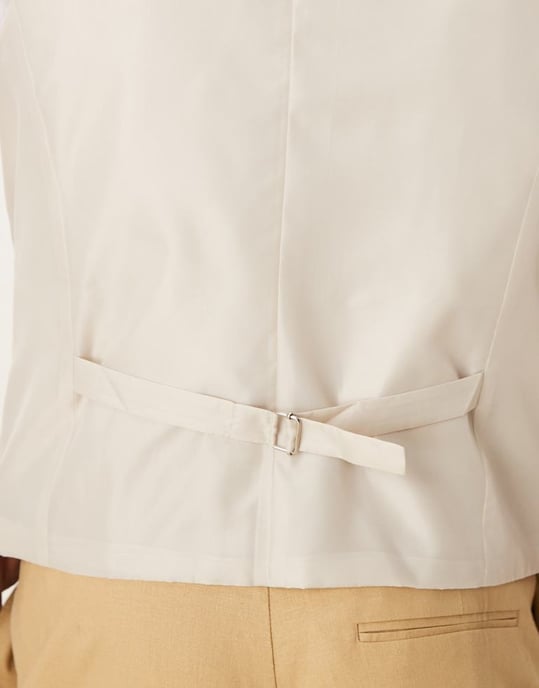 ASOS DESIGN linen blend slim suit waistcoat in beige - Image 4