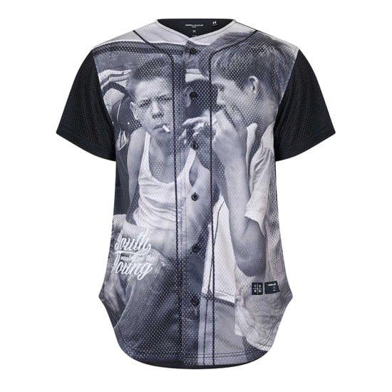 Criminal Damage Mens Youth Photo Print Mesh Basketball Shirt (Black/Grey) - Image 1