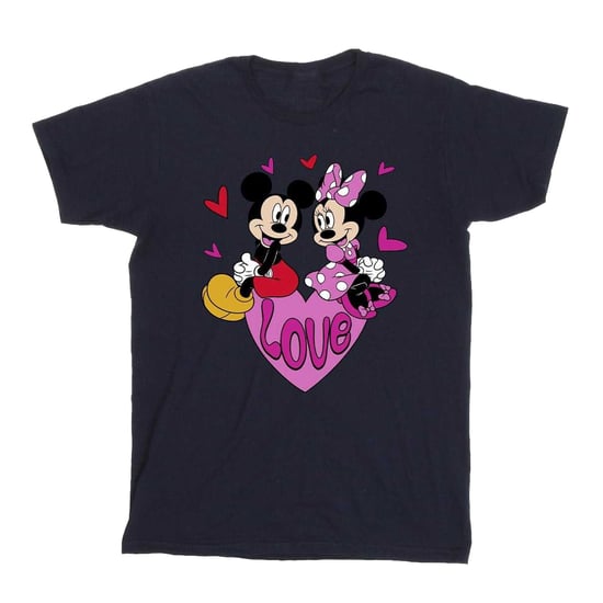 Disney Mens Love Mickey & Minnie Mouse Hearts Cotton T-Shirt (Navy Blue) - Image 1
