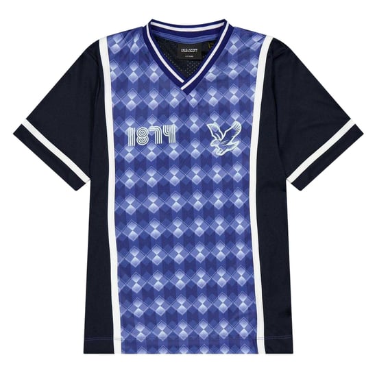 Lyle & Scott Kinder-T-shirt met argylepatroon en V-hals uit 1874 (Nu Blauw) - Image 1