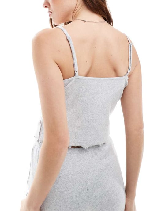 Cotton On sleep pointelle rib cami in grey marle co-ord - Image 3