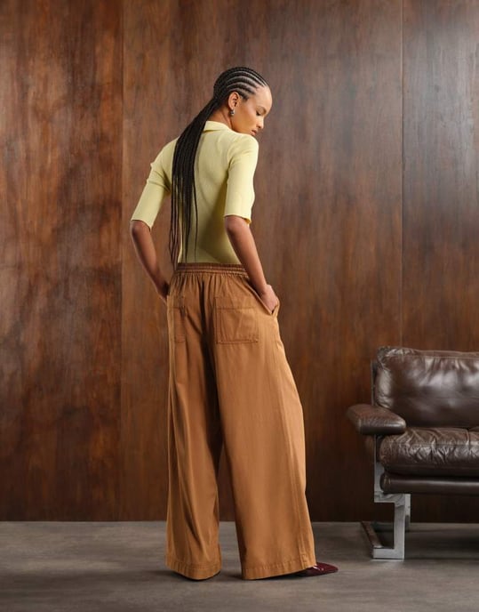 ASOS DESIGN soft wide leg trousers in washed caramel - Image 4