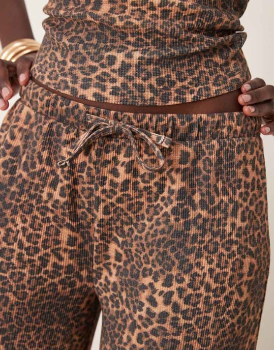 ASOS DESIGN wide leg waffle trouser co-ord in leopard print - Image 3