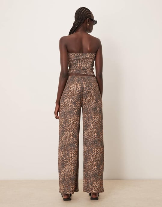 ASOS DESIGN wide leg waffle trouser co-ord in leopard print - Image 4
