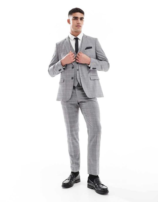 French Connection formal suit jacket co-ord in grey check - Image 4