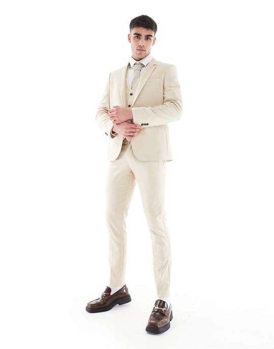 ASOS DESIGN skinny suit jacket in stone - Image 3