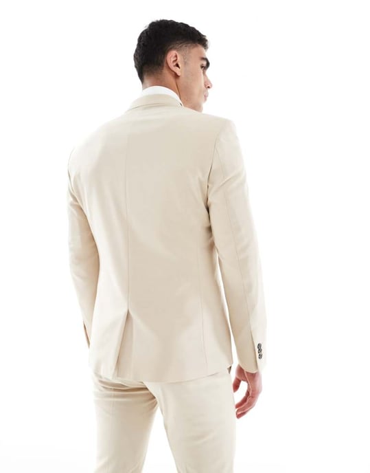 ASOS DESIGN skinny suit jacket in stone - Image 4