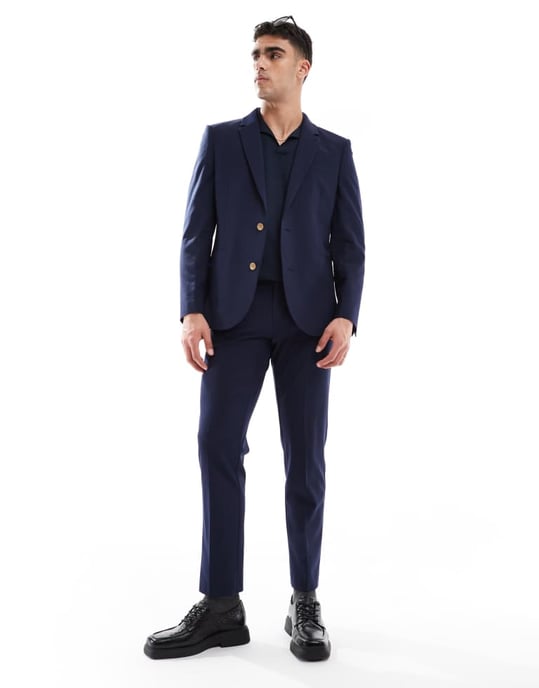 ASOS DESIGN washable slim suit jacket with lightweight worsted wool in navy - Image 3