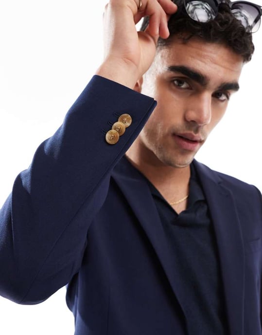 ASOS DESIGN washable slim suit jacket with lightweight worsted wool in navy - Image 4