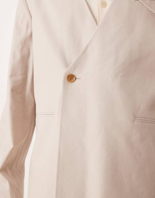 ASOS DESIGN collarless boxy suit jacket with linen in stone - Image 3