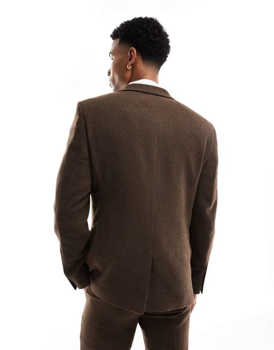 ASOS DESIGN skinny suit jacket with wool in brown twill - Image 2