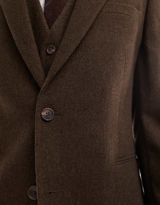 ASOS DESIGN skinny suit jacket with wool in brown twill - Image 3