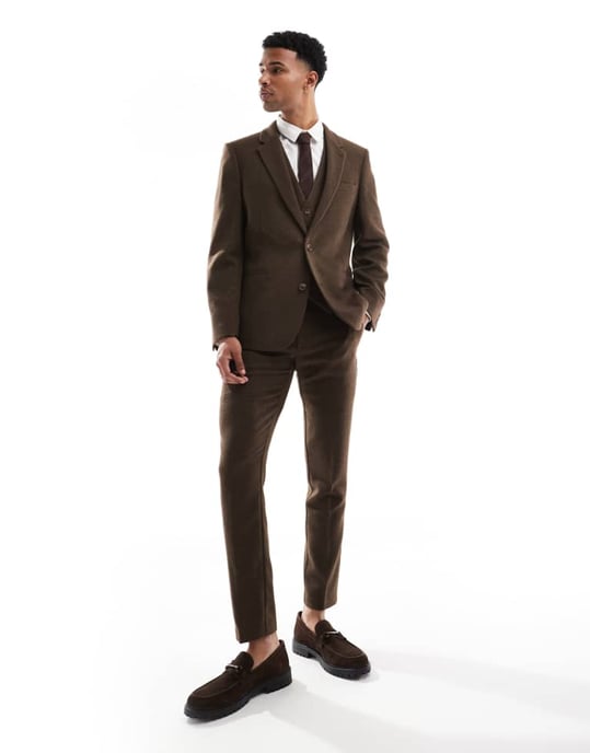 ASOS DESIGN skinny suit jacket with wool in brown twill - Image 4