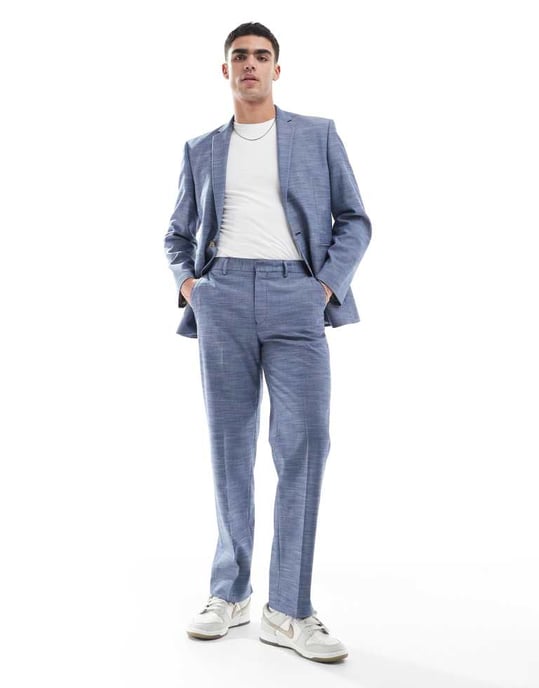ASOS DESIGN linen look slim suit jacket in blue - Image 3