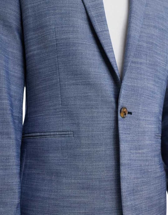 ASOS DESIGN linen look slim suit jacket in blue - Image 4