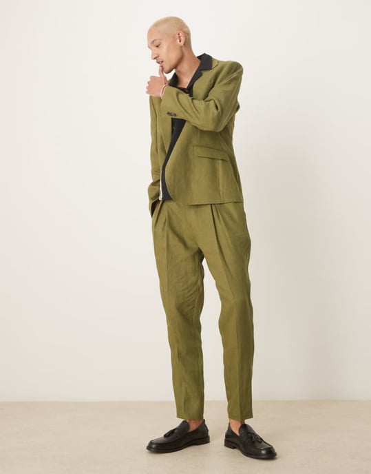 ASOS DESIGN premium 100% linen slim suit jacket in green - Image 2