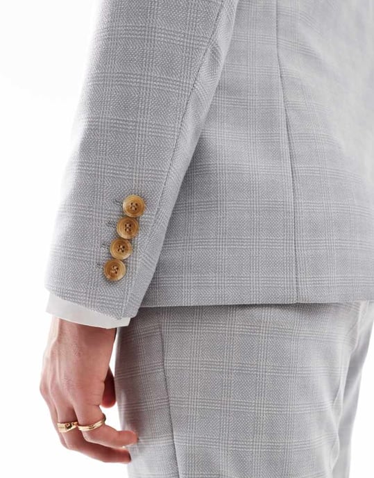 ASOS DESIGN linen blend skinny suit jacket in grey tonal check - Image 4