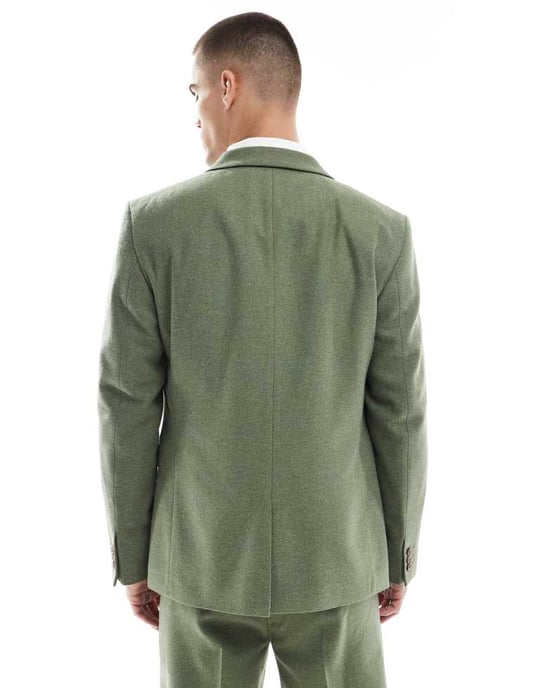 ASOS DESIGN slim suit jacket with wool in green herringbone - Image 2