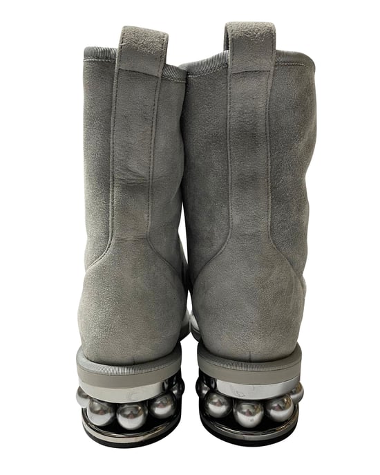 Nicholas Kirkwood Casiti Pearl Embellished Biker Boots in Grey Suede - Image 3