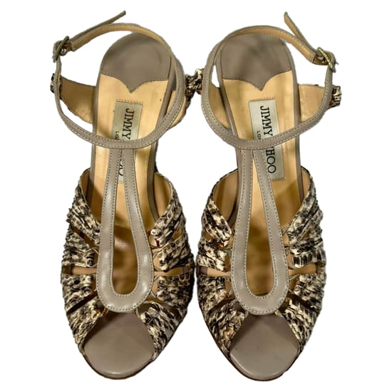 Jimmy Choo Python Embossed Strappy Sandals in Animal Print Leather - Image 3