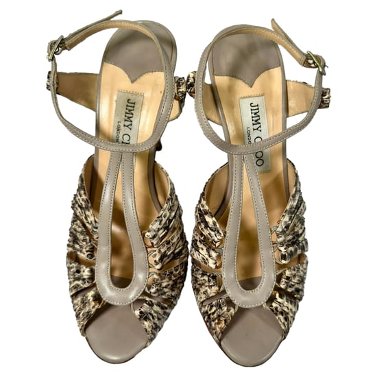 Jimmy Choo Python Embossed Strappy Sandals in Animal Print Leather - Image 6