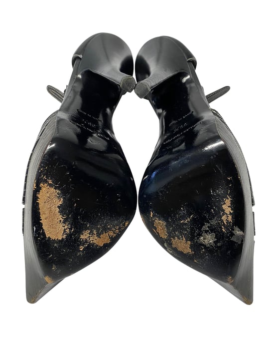 Balenciaga T-Strap Contrast Stitch Heels in Black Leather - Image 5