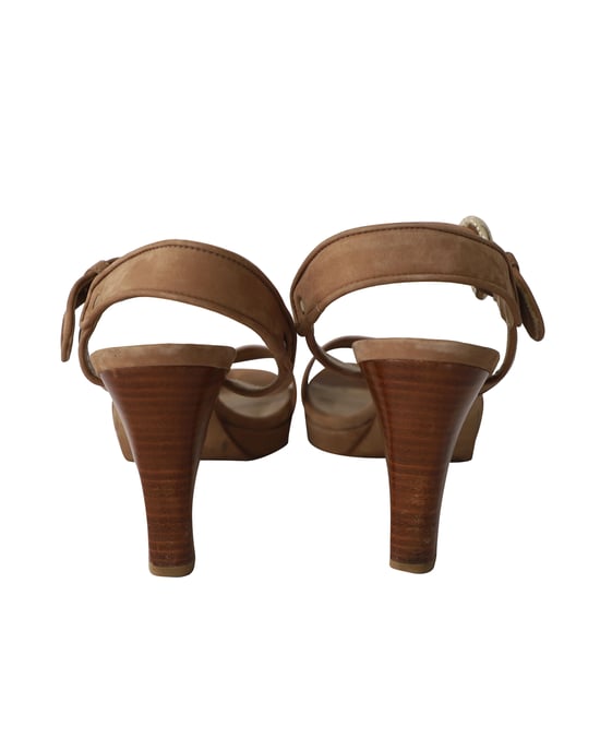 Stuart Weitzman Open-Toe Strappy Block Sandals in Brown Suede - Image 4