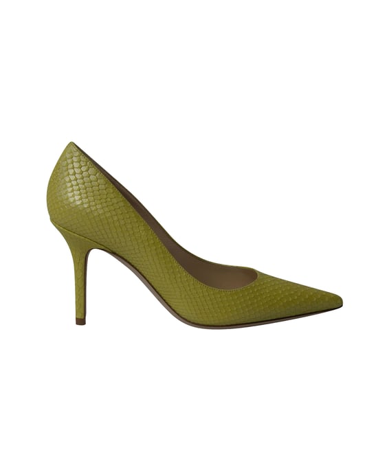 Jimmy Choo Agnes Pearlised Snakeskin Pumps in Yellow Leather - Image 1