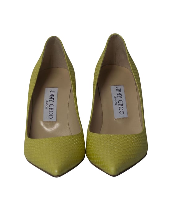 Jimmy Choo Agnes Pearlised Snakeskin Pumps in Yellow Leather - Image 2
