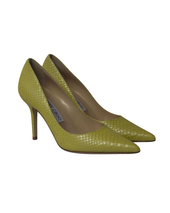 Jimmy Choo Agnes Pearlised Snakeskin Pumps in Yellow Leather - Image 3