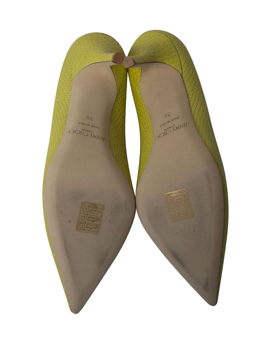 Jimmy Choo Agnes Pearlised Snakeskin Pumps in Yellow Leather - Image 5