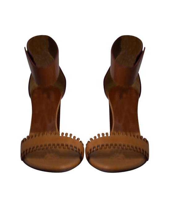Chloe Enkellaarsjes Open Teen Blokhak in Bruin Tan Leder - Image 4