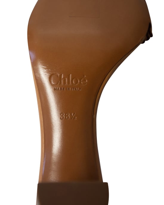 Chloe Enkellaarsjes Open Teen Blokhak in Bruin Tan Leder - Image 6