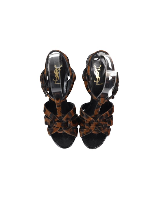 Saint Laurent Tribute 105 Platform Sandalen in Dierenprint Ponyhaar - Image 5