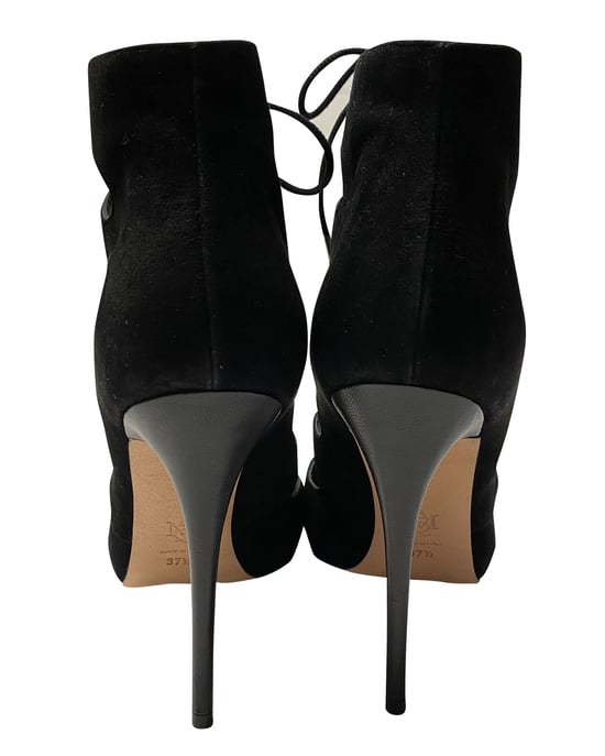 Alexander McQueen Cut Out Studded Lace Up Boots in Black Suede - Image 4