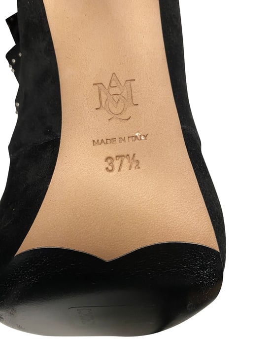 Alexander McQueen Cut Out Studded Lace Up Boots in Black Suede - Image 6