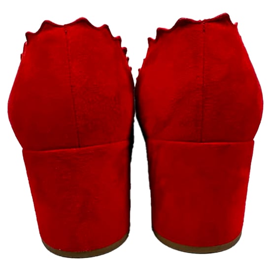 Chloé Lauren Scallop Block Heel Pumpar i Röd Mocka - Image 4