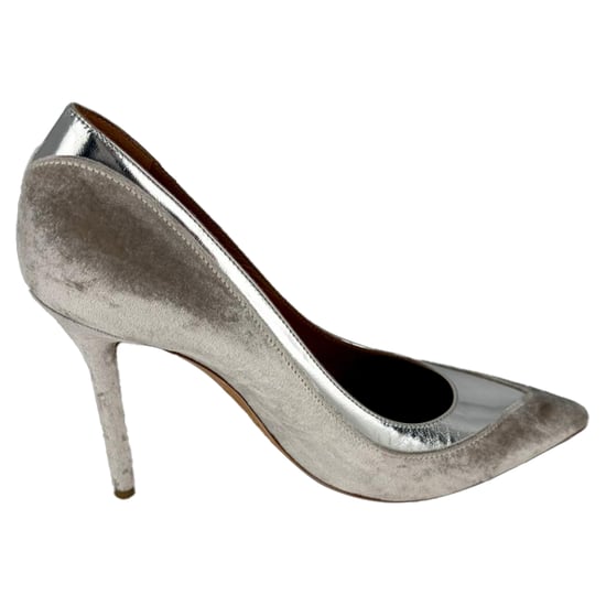 Malone Souliers Pointed Pumps in Silver Velvet - Image 1