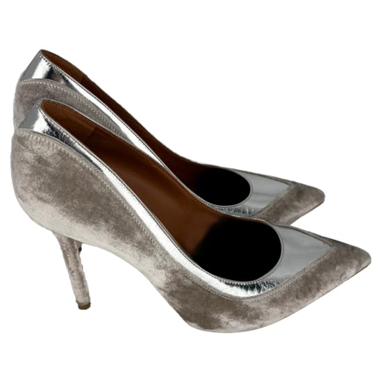 Malone Souliers Pointed Pumps in Silver Velvet - Image 2