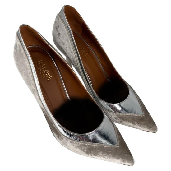 Malone Souliers Pointed Pumps in Silver Velvet - Image 3