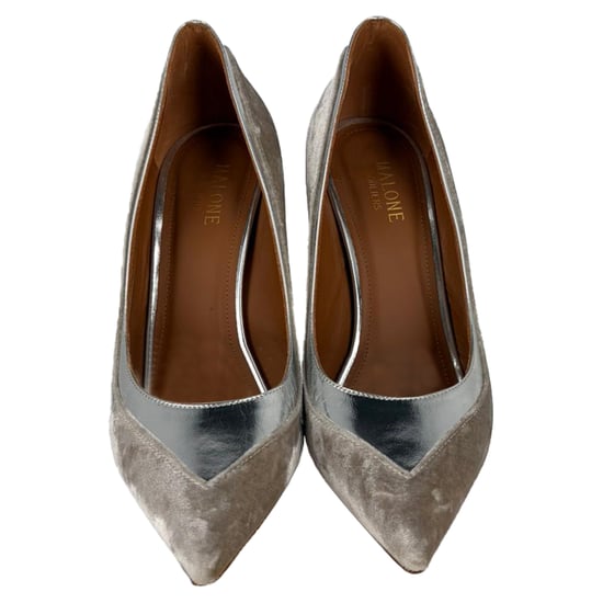 Malone Souliers Pointed Pumps in Silver Velvet - Image 4