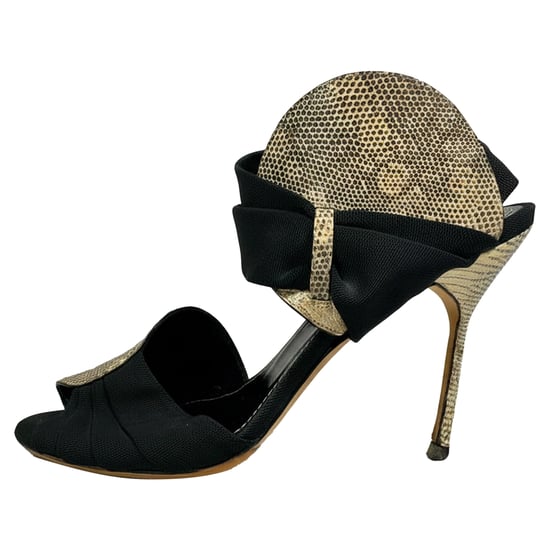 Manolo Blahnik ormskalad snörningssandaler i djurmönstrad läder - Image 5
