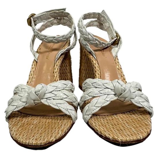 Gianvito Rossi 85 Woven Raffia Sandals in White Leather - Image 2
