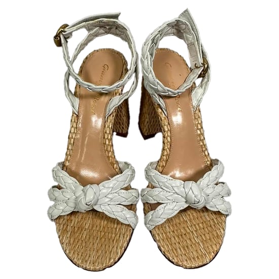Gianvito Rossi 85 Woven Raffia Sandals in White Leather - Image 3