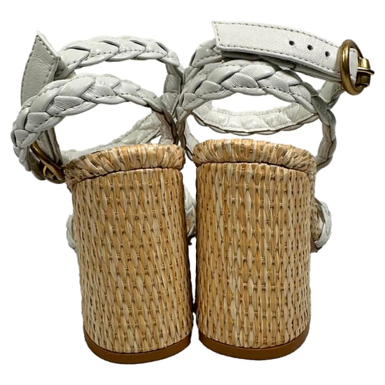 Gianvito Rossi 85 Woven Raffia Sandals in White Leather - Image 4