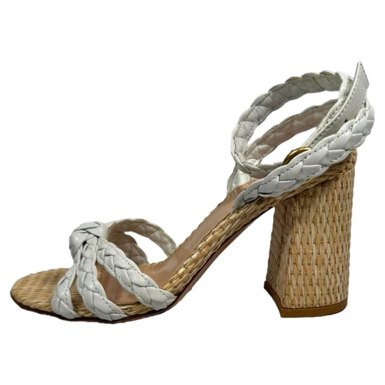 Gianvito Rossi 85 Woven Raffia Sandals in White Leather - Image 6