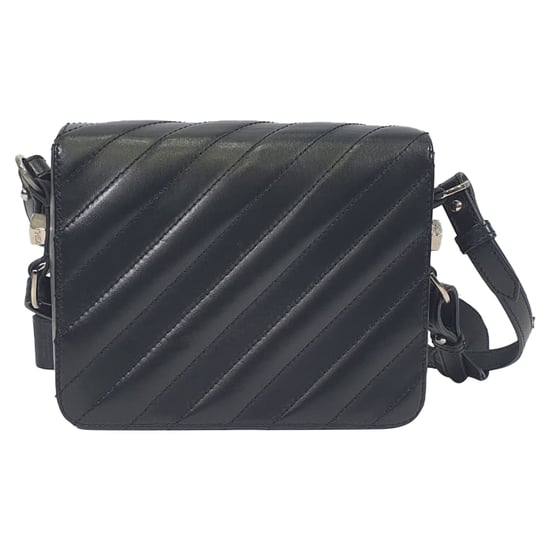 Off-White Diagonal Padded Binder Flap Shoulder Bag in Black Leather - Image 3