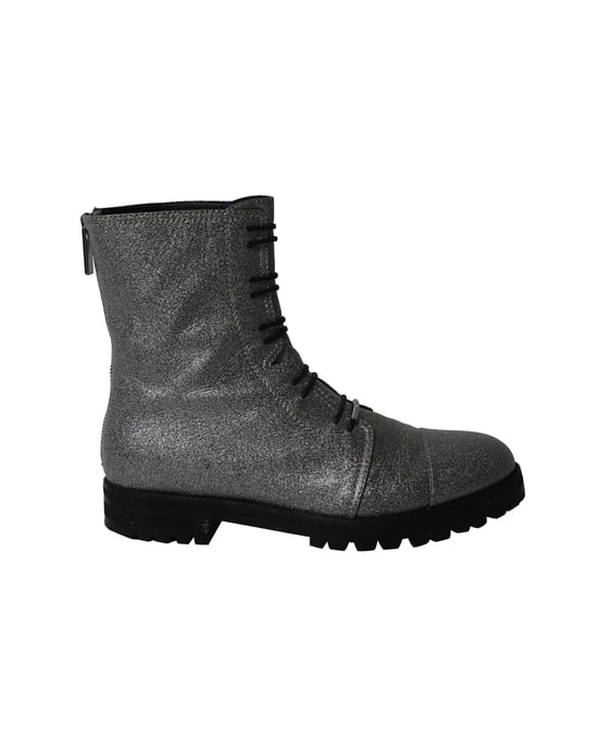 Jimmy Choo Glitter Combat Boots in Silver Polyester - Image 1